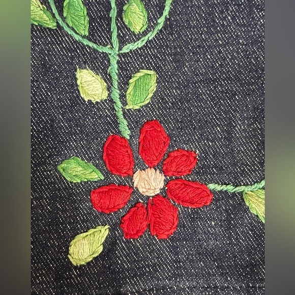 Vintage 1970s floral embroidered flare jeans Dude waist 28 hippie salvage denim - Picture 10 of 14